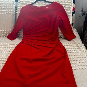 A red pleated business/casual dress